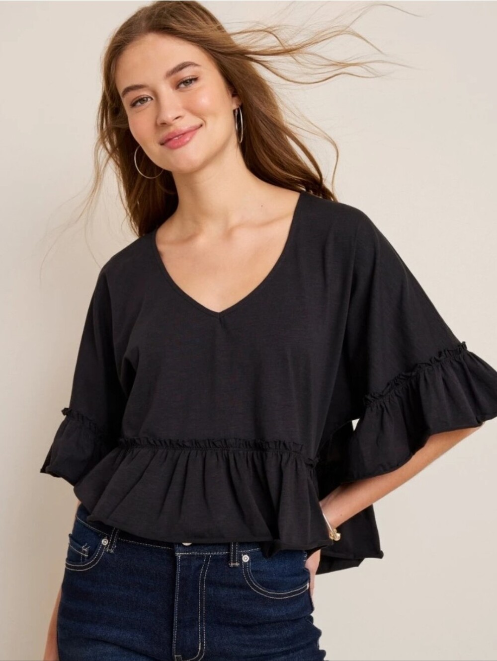 Kimchi Blue Ruffle-Hem V-Neck Top